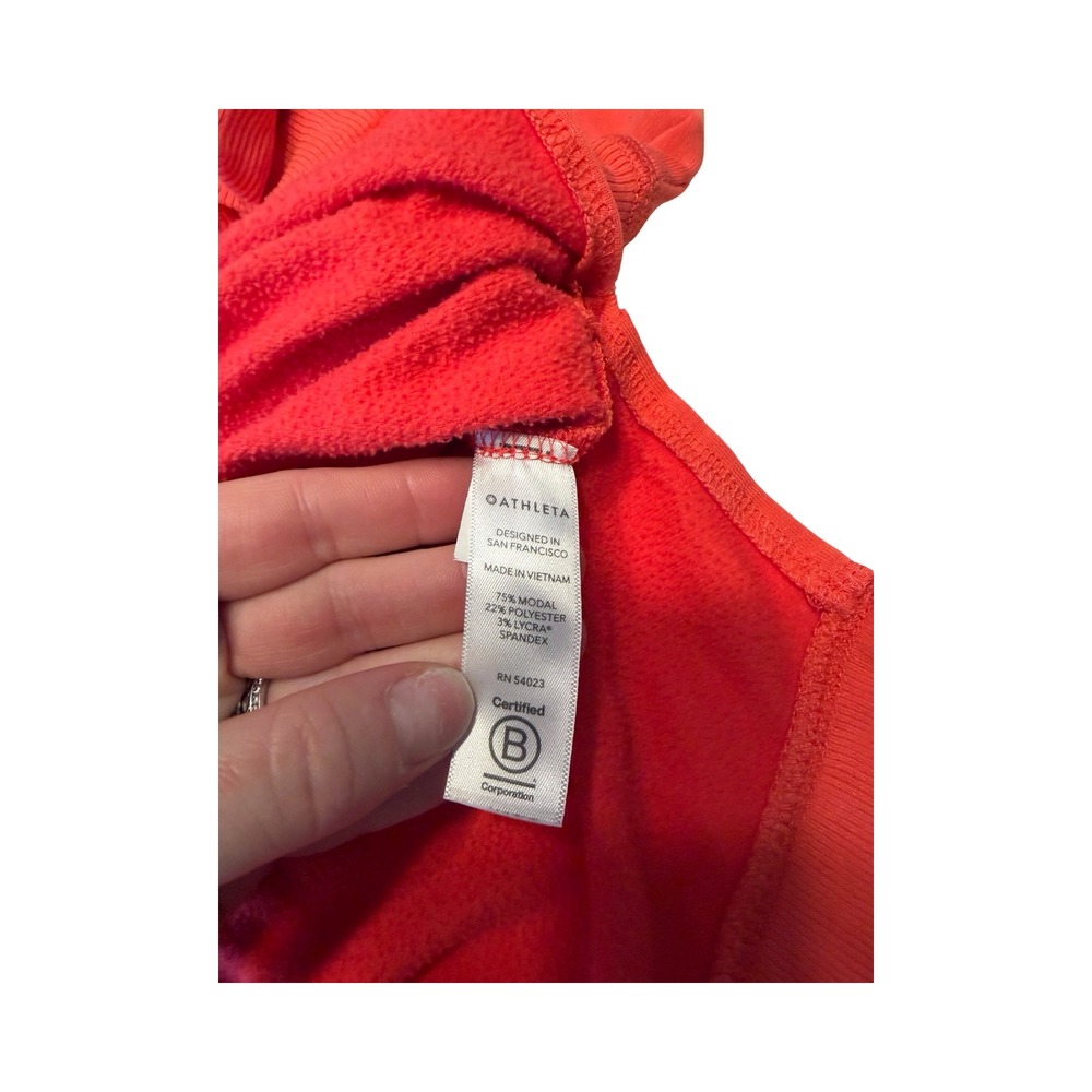 Athleta Coaster Luxe Sweatshirt Coral Pink Small Ultra Soft Split Hem Pullover - Picture 3 of 4
